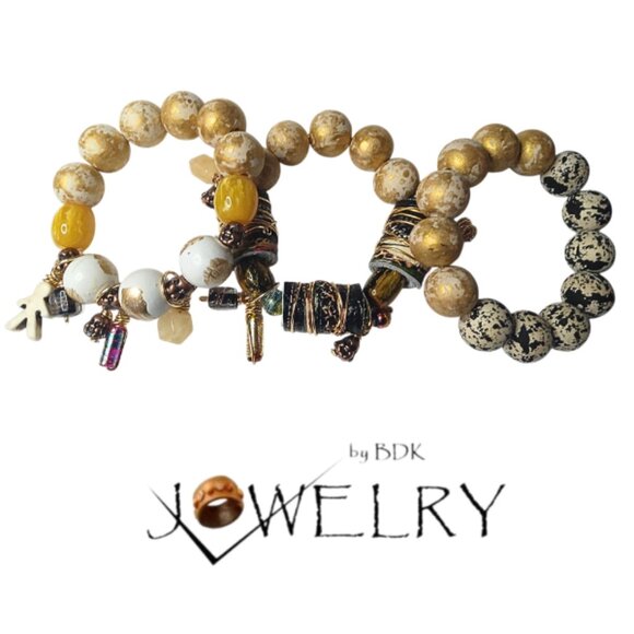 Handmade Boho Leather Beaded Bracelet Set | 3PC Layered Jewelry - Picture 3 of 4